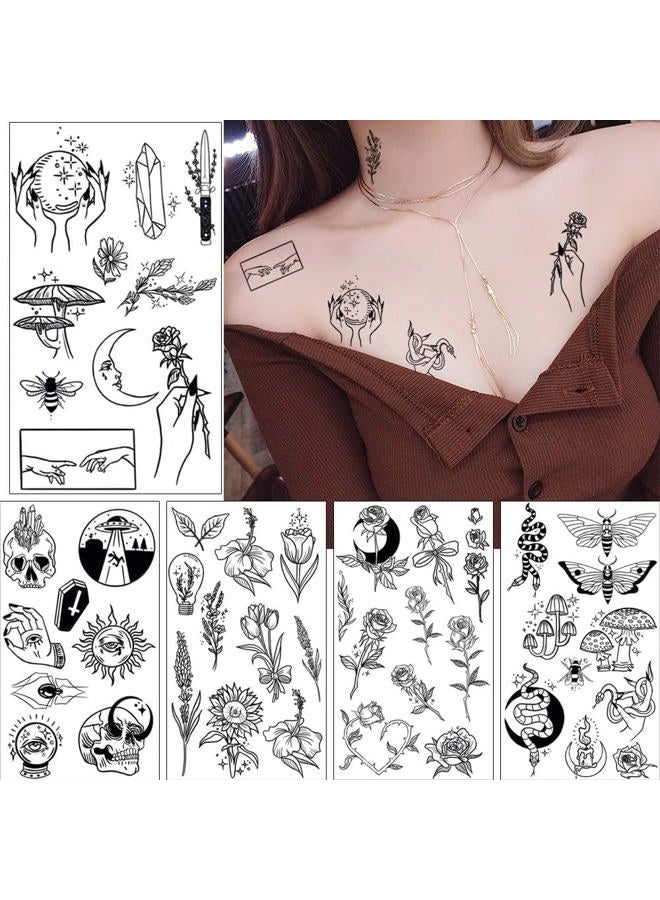 Glaryyears GLARYYEARS 150+ Pattern Black Tiny Temporary Tattoo, Hands Face Halloween Tattoo Sticker for Men Women, Flower Space Moon Snake Designs Body Art on Arm Neck Shoulder Clavicle Waterproof - Image 2