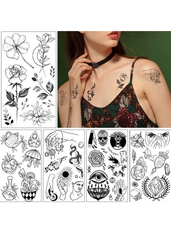 Glaryyears GLARYYEARS 150+ Pattern Black Tiny Temporary Tattoo, Hands Face Halloween Tattoo Sticker for Men Women, Flower Space Moon Snake Designs Body Art on Arm Neck Shoulder Clavicle Waterproof - Image 4