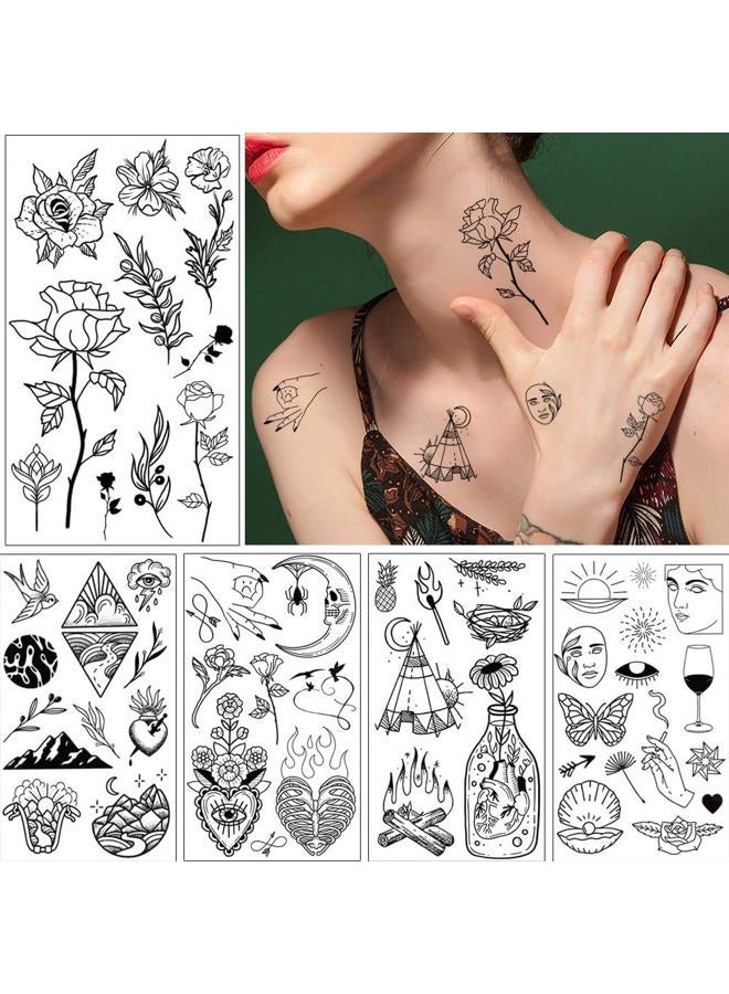 Glaryyears GLARYYEARS 150+ Pattern Black Tiny Temporary Tattoo, Hands Face Halloween Tattoo Sticker for Men Women, Flower Space Moon Snake Designs Body Art on Arm Neck Shoulder Clavicle Waterproof - Image 5