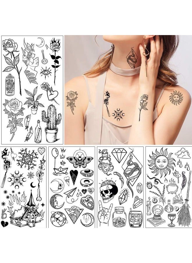 Glaryyears GLARYYEARS 150+ Pattern Black Tiny Temporary Tattoo, Hands Face Halloween Tattoo Sticker for Men Women, Flower Space Moon Snake Designs Body Art on Arm Neck Shoulder Clavicle Waterproof - Image 3