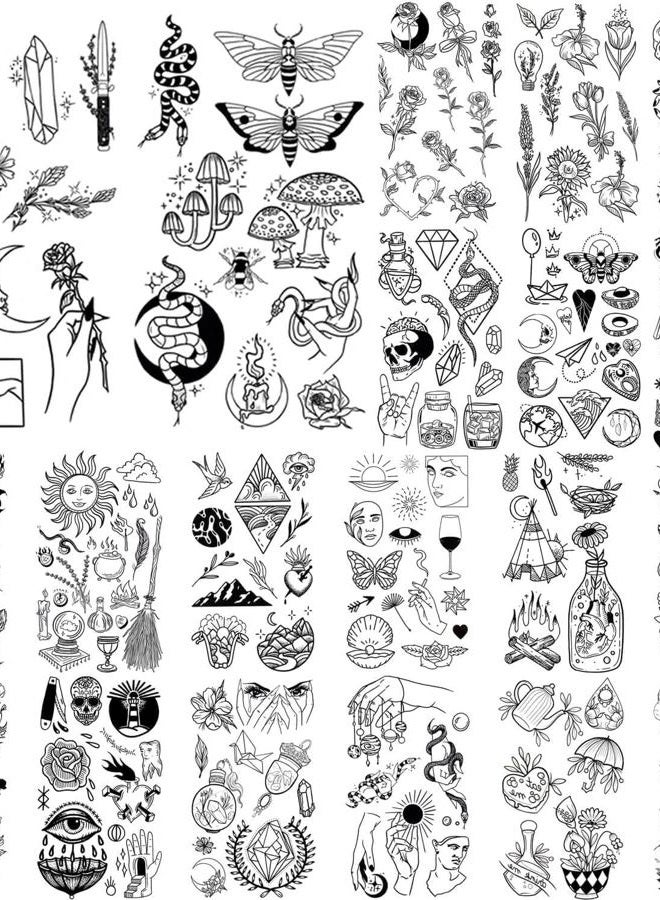 Glaryyears GLARYYEARS 150+ Pattern Black Tiny Temporary Tattoo, Hands Face Halloween Tattoo Sticker for Men Women, Flower Space Moon Snake Designs Body Art on Arm Neck Shoulder Clavicle Waterproof - Image 1