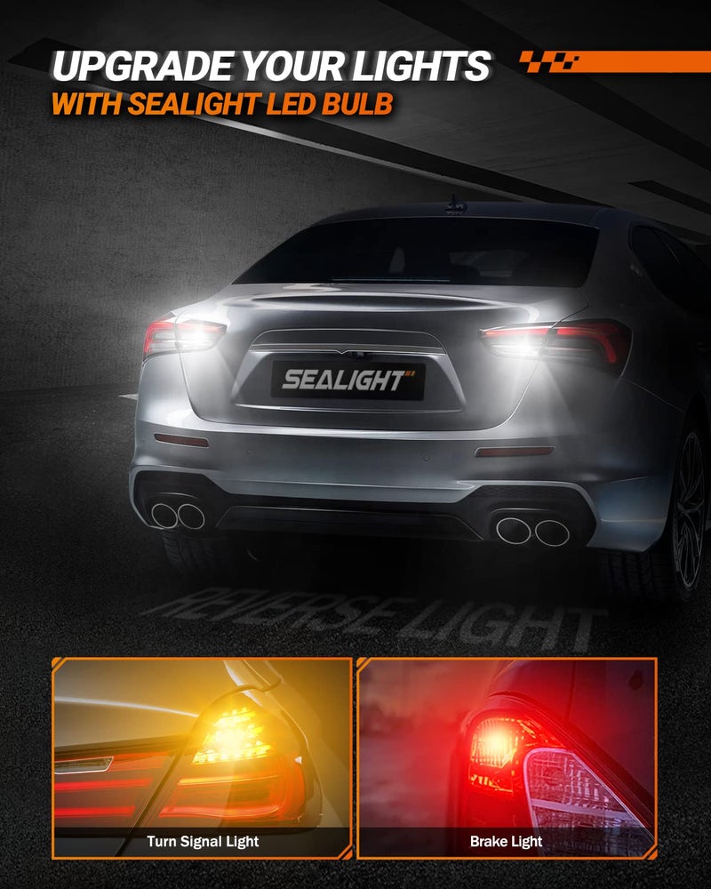 SEALIGHT 3157 LED Bulb Reverse Light, Brake Bulbs 600% Brighter 6000K 1800LM Super Bright 3056 3156 3057 LED Bulbs with Projector Len for DRL Tail Brake Turn Signal Lights, White 2PCS - Image 2