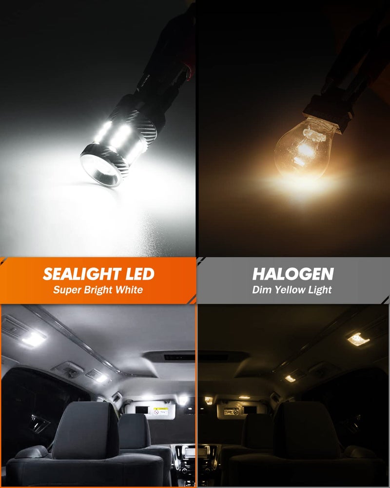 SEALIGHT 3157 LED Bulb Reverse Light, Brake Bulbs 600% Brighter 6000K 1800LM Super Bright 3056 3156 3057 LED Bulbs with Projector Len for DRL Tail Brake Turn Signal Lights, White 2PCS - Image 3