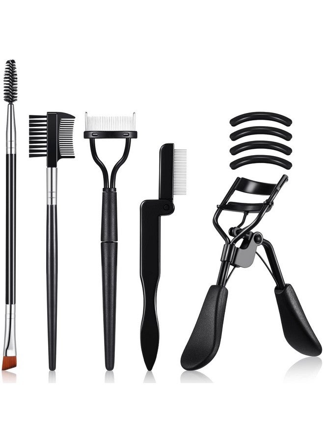 Perthlin 9 Pcs Eyelash Comb Brush Tools Set Eyelashes Curler Folding Metal Eyelash Comb Separator Double Sided Eyebrow Brushes Lash Separator Tool For Women Makeup Supplies Grooming Black - Image 1