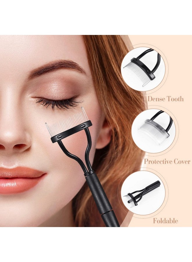 Perthlin 9 Pcs Eyelash Comb Brush Tools Set Eyelashes Curler Folding Metal Eyelash Comb Separator Double Sided Eyebrow Brushes Lash Separator Tool For Women Makeup Supplies Grooming Black - Image 3