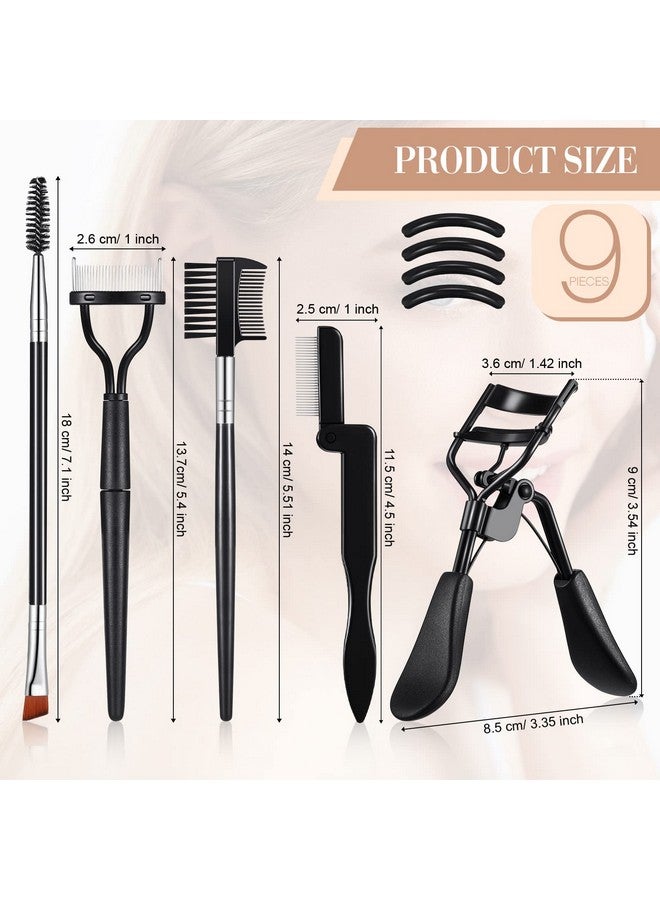 Perthlin 9 Pcs Eyelash Comb Brush Tools Set Eyelashes Curler Folding Metal Eyelash Comb Separator Double Sided Eyebrow Brushes Lash Separator Tool For Women Makeup Supplies Grooming Black - Image 2