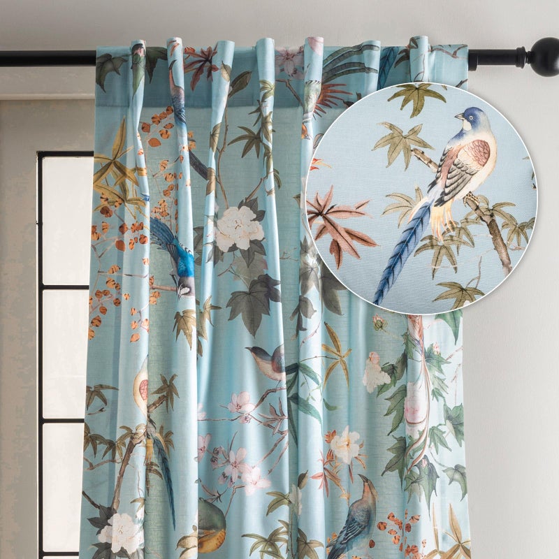 Maison d' Hermine ستائر Maison dHermine لغرفة المعيشة 100% قطن بطول 84 بوصة لوحة واحدة ستائر تصفية الضوء لنوافذ غرفة النوم مع جيوب قضيب وحلقة هوكوزاي الأزرق 50 عرض × 84 طول