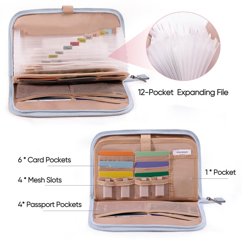 FRECOLSH Receipt Organizer with 12 Pockets 10x6 Receipt Holder Organizer - Small Accordion File Organizers - Cash Organizers for Travel, Business, Gift - Image 2