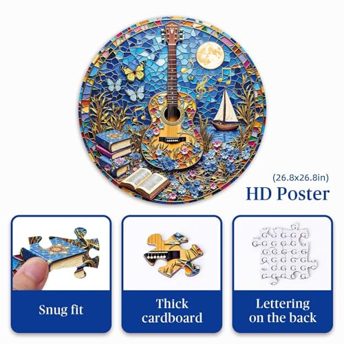Artipuz 1000 Piece Round Jigsaw Puzzle for Adults 3D Visual Stained Glass Guitar 266in Diameter Circular Brain Challenge Artistic Home Decor for Mindful Relaxation - Image 5