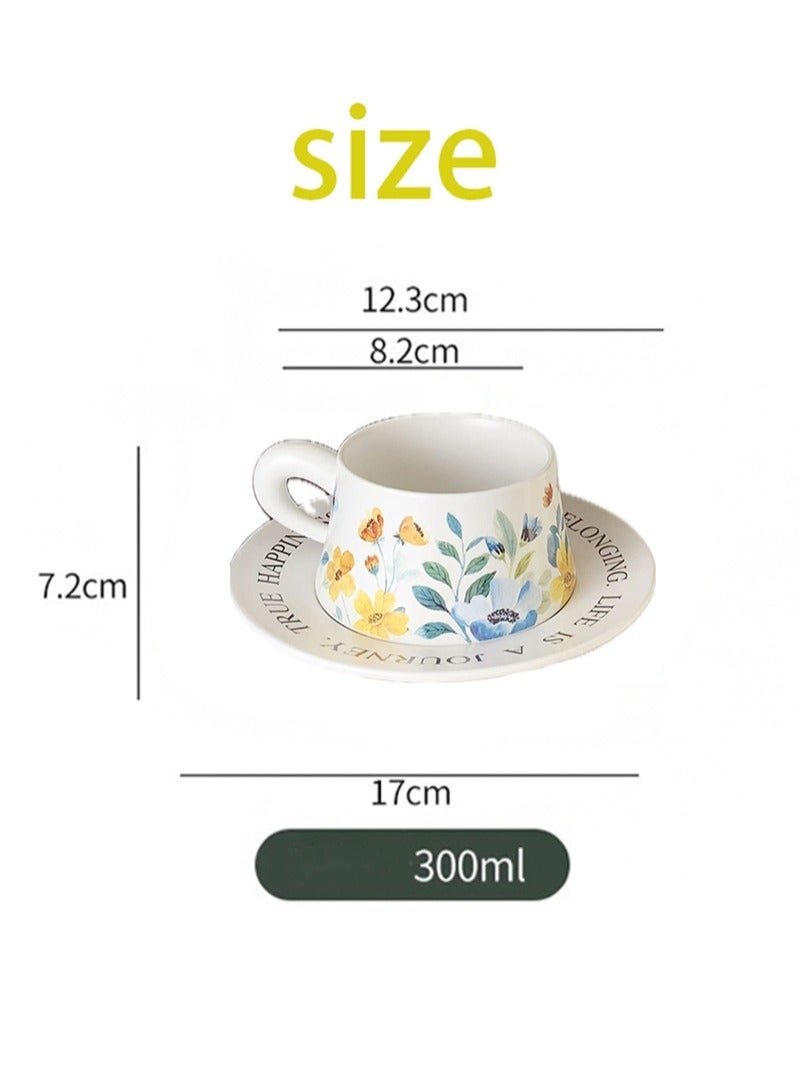 Aikanbo Ceramic Coffee Cup and Saucer Gift Box Set，Vintage Floral Design，Perfect for Espresso，Tea or Coffee Lovers， Gift Boxed for Home，Office or Special Occasion (Daffodils) - Image 2