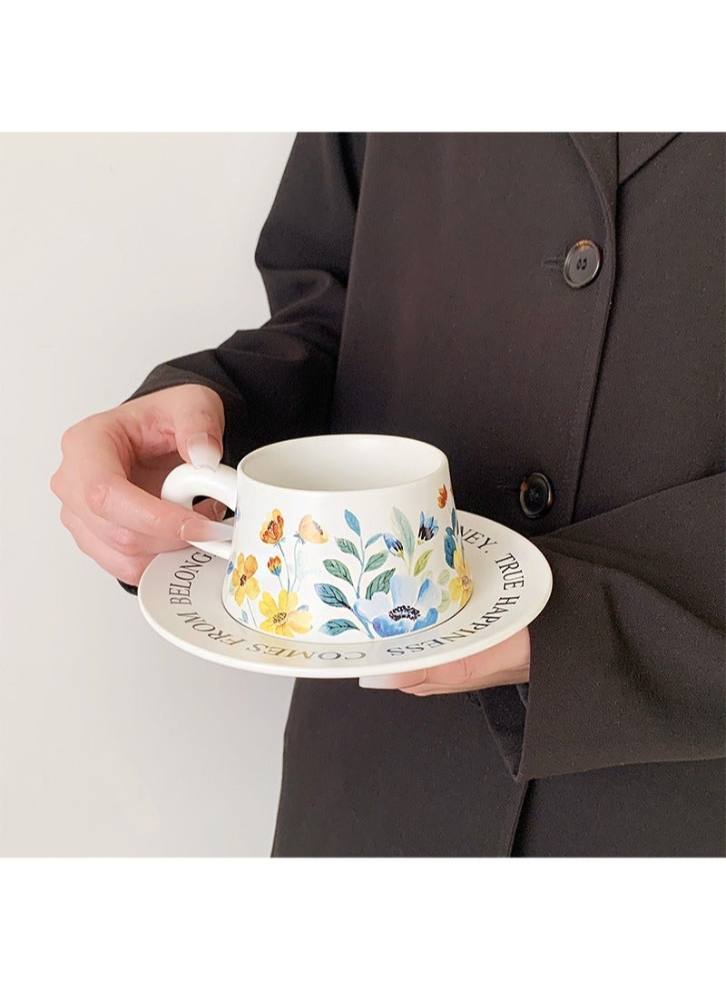 Aikanbo Ceramic Coffee Cup and Saucer Gift Box Set，Vintage Floral Design，Perfect for Espresso，Tea or Coffee Lovers， Gift Boxed for Home，Office or Special Occasion (Daffodils) - Image 3