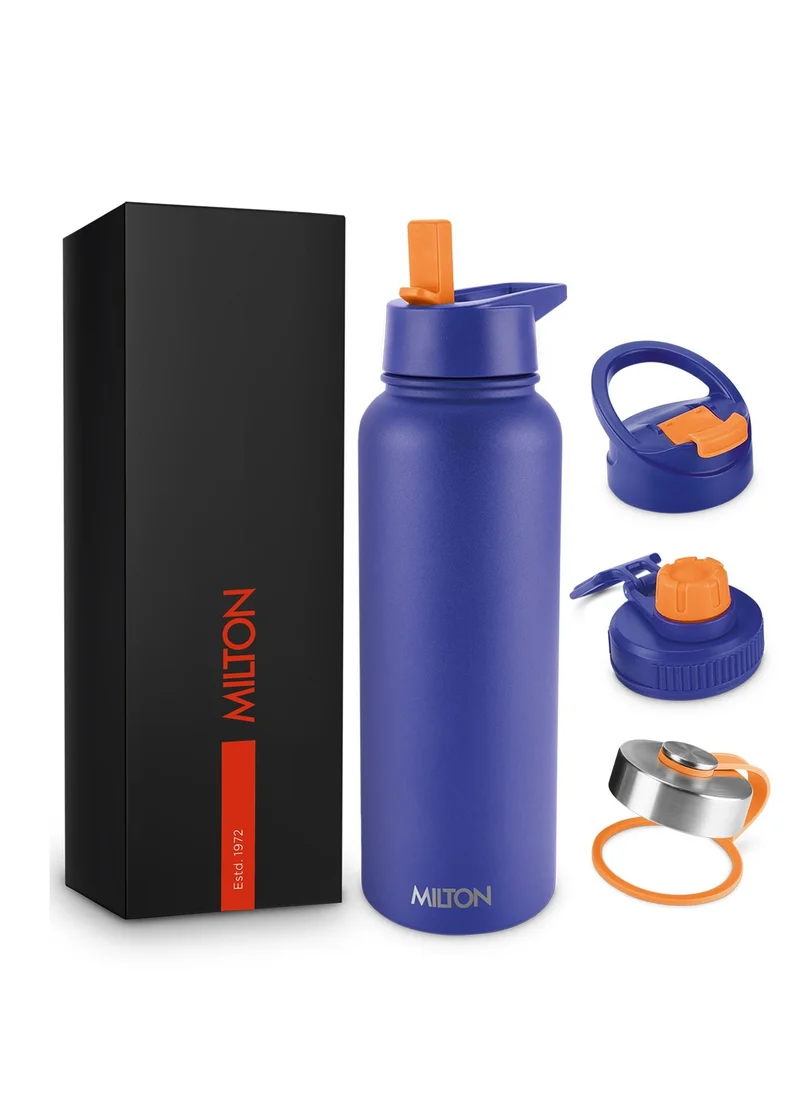 Milton MILTON 1180ml Vacuum Insulated Water Bottle with 4 Lids, Keeps Drinks 12 Hrs Hot & 24 Hrs Cold, 18/8 Stainless Steel, Double-Walled Flask with Inner Copper Coating for Sports, Gym - Flassio - Blue