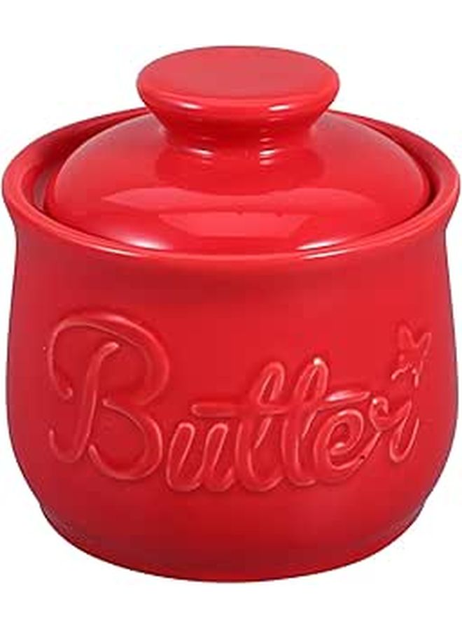 Vintage Ceramic Butter Dish With Lid Red Butter Keeper Crock For Kitchen Countertop - Image 1