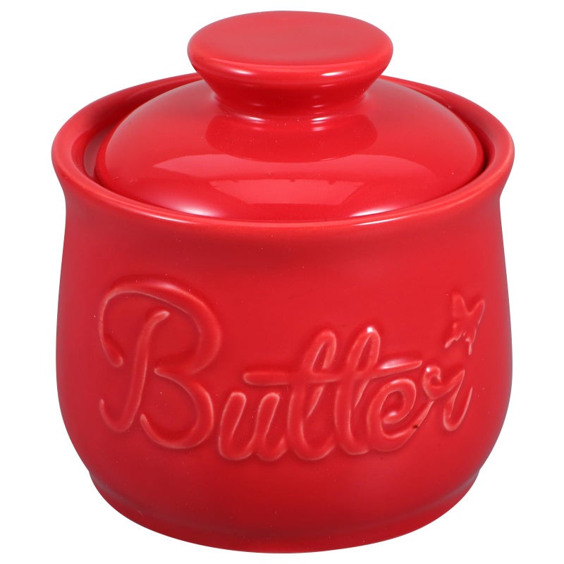 Vintage Ceramic Butter Dish With Lid Red Butter Keeper Crock For Kitchen Countertop - Image 2
