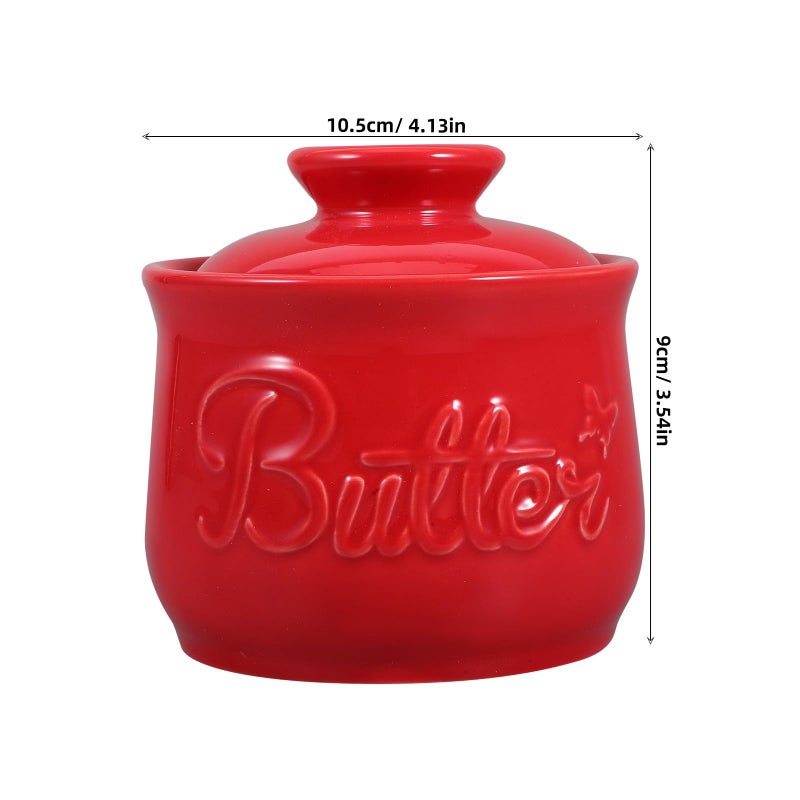 Vintage Ceramic Butter Dish With Lid Red Butter Keeper Crock For Kitchen Countertop - Image 3