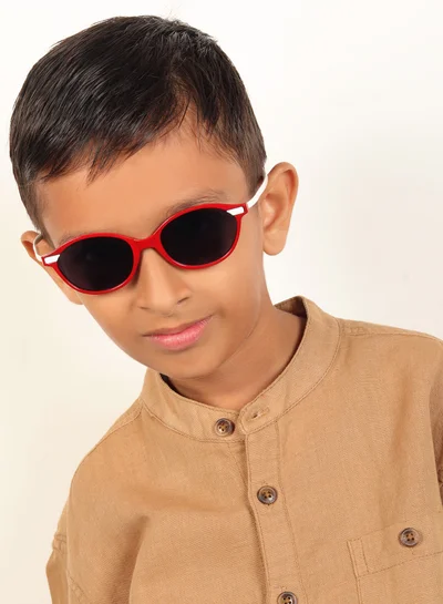 Woggles Stylish Red & White Kids Oval Sunglasses