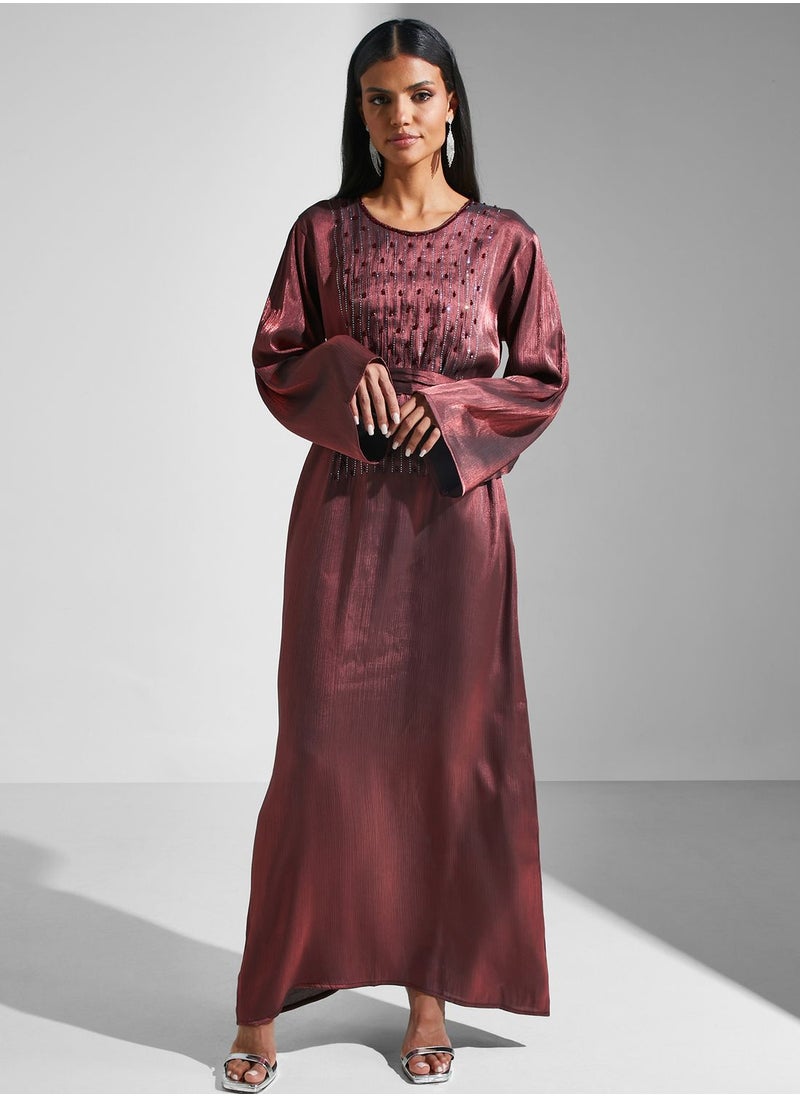 hayas closet - Embellished Belted Jalabiya - Image 1
