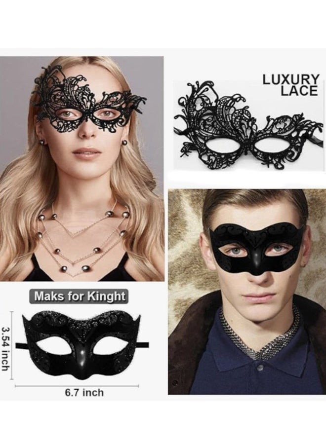 3 قطع أقنعة تنكرية من الدانتيل للأزواج على الطراز الفينيسي أقنعة للعينين لعيد الهالوين والكرنفال وماردي غرا وحفلات العيد والتجمعات وحفلات التنكرية وحفلات الزفاف وحفلات العرائس، باللونين الأسود والذهبي - Image 2