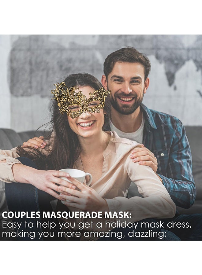 3 قطع أقنعة تنكرية من الدانتيل للأزواج على الطراز الفينيسي أقنعة للعينين لعيد الهالوين والكرنفال وماردي غرا وحفلات العيد والتجمعات وحفلات التنكرية وحفلات الزفاف وحفلات العرائس، باللونين الأسود والذهبي - Image 3