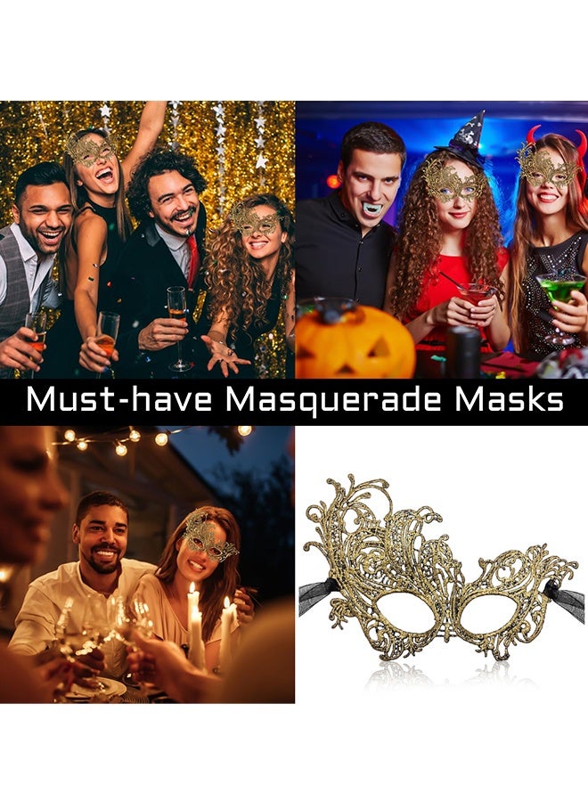 3 قطع أقنعة تنكرية من الدانتيل للأزواج على الطراز الفينيسي أقنعة للعينين لعيد الهالوين والكرنفال وماردي غرا وحفلات العيد والتجمعات وحفلات التنكرية وحفلات الزفاف وحفلات العرائس، باللونين الأسود والذهبي - Image 4