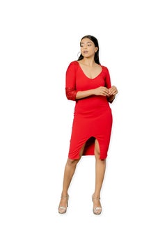 CH Glamstore Royal Bodycon with a Floral Lace Touch Red  - Image 1