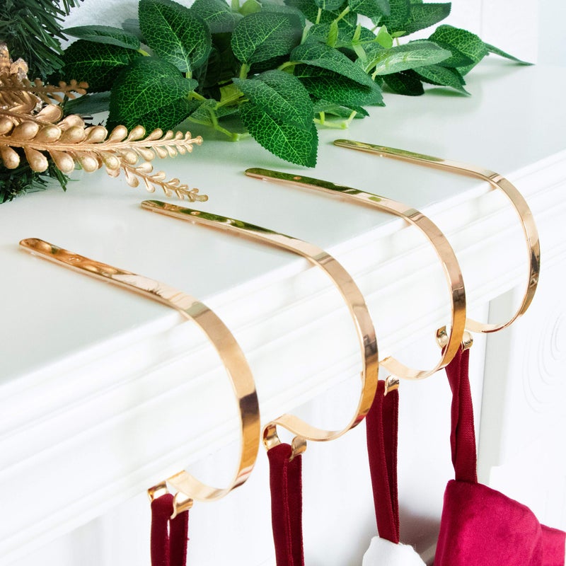 LUBOT LUBOT Set of 4 Metal Christmas Stocking Holder Hooks Fireplace Hanger with NonSkid Design Gold 