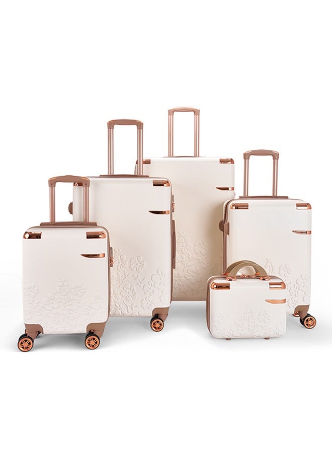 ليمرا طقم شنط سفر مكون من 5 حقائب أمتعة بـ 4 عجلات بتصميم صلب و حديث بيج/ذهبي - Image 1