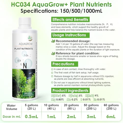 Hygger CO2 HC034 Aquarium Plant Liquid Fertilizer - Advanced Macro Nutrient Solution for Freshwater Planted Tanks, Promotes Root & Leaf Growth, 150ml/500ml/1000ml (150mL) - Image 2