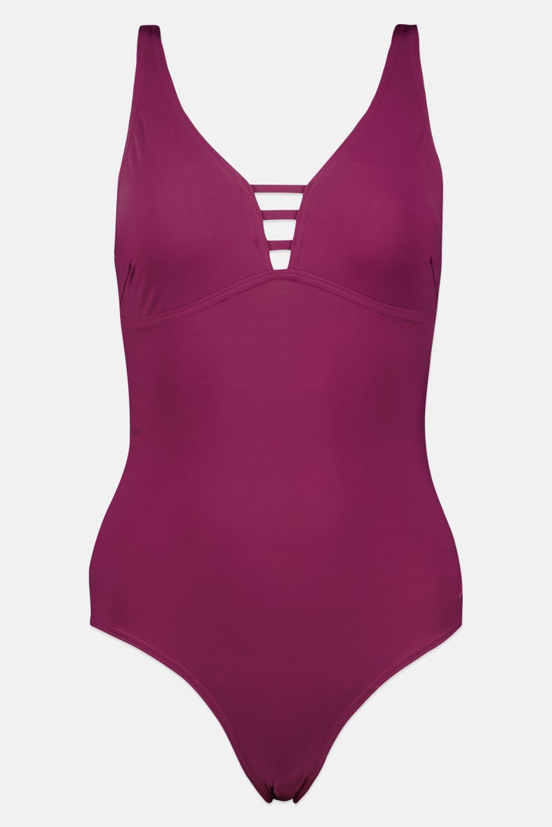 speedo Women Non Padded Embroidered Logo One Piece, Purple - Image 1