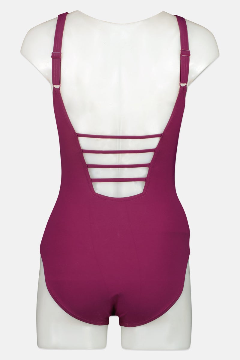 speedo Women Non Padded Embroidered Logo One Piece, Purple - Image 2