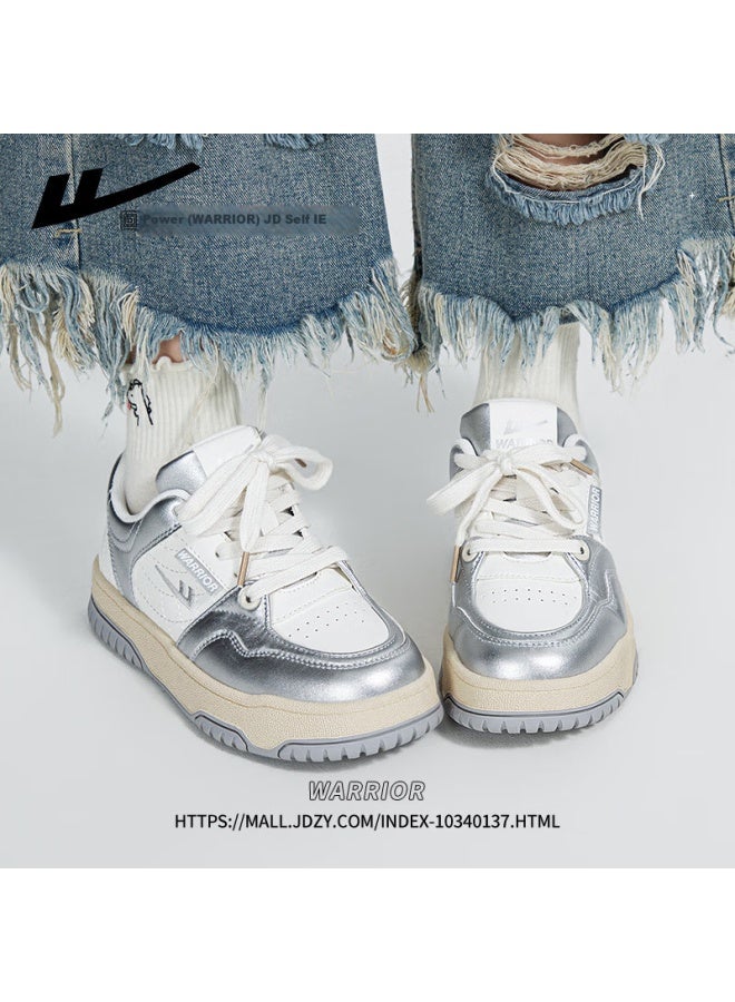 Pull Back Huili Official Women's Sneakers, New Winter Style White Shoes, Thick-soled Warm Thickened Sports Shoes, Silver Beige, Size 36 - Image 2