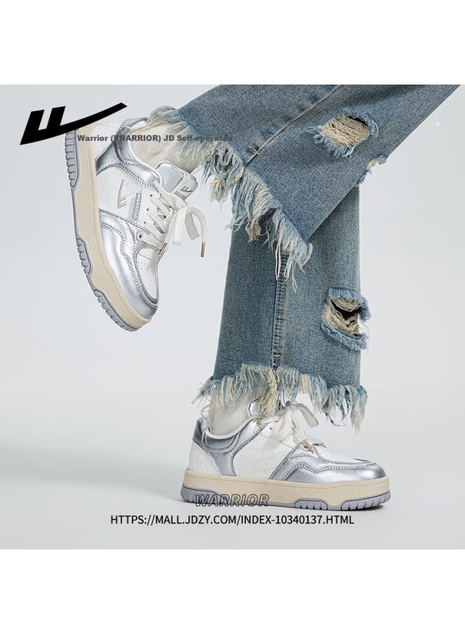 Pull Back Huili Official Women's Sneakers, New Winter Style White Shoes, Thick-soled Warm Thickened Sports Shoes, Silver Beige, Size 36 - Image 1