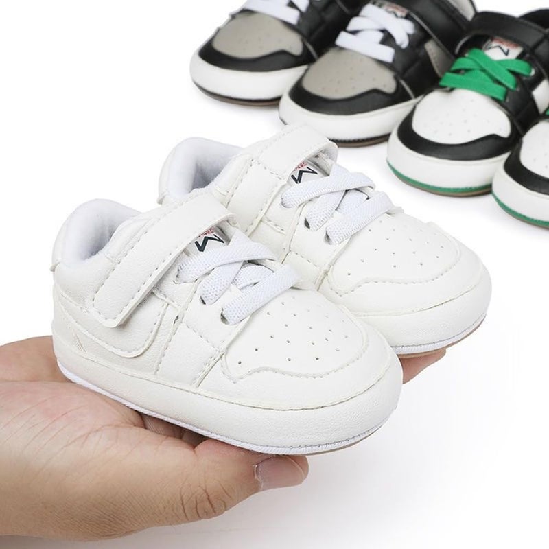 Clowora Unsex Baby Shoes Boys Girls Infant Sneakers Non-Slip Soft Rubber Sole Toddler Crib First Walker Lightweight Shoes (A031/White,3-6 Months) - Image 2