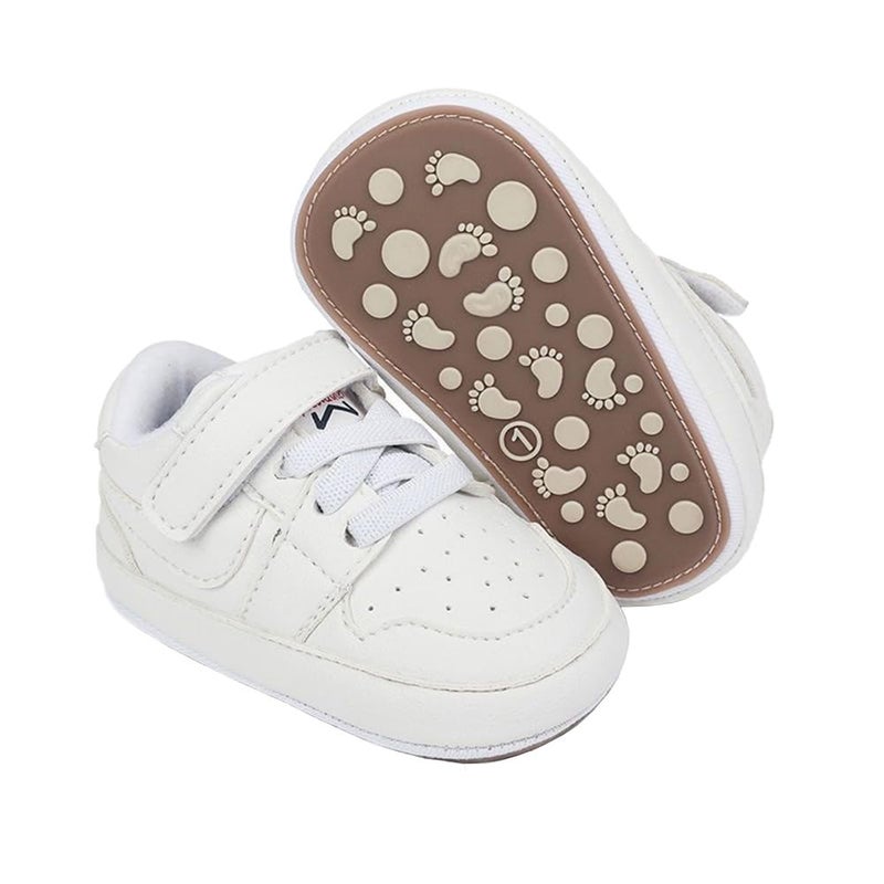 Clowora Unsex Baby Shoes Boys Girls Infant Sneakers Non-Slip Soft Rubber Sole Toddler Crib First Walker Lightweight Shoes (A031/White,3-6 Months) - Image 1