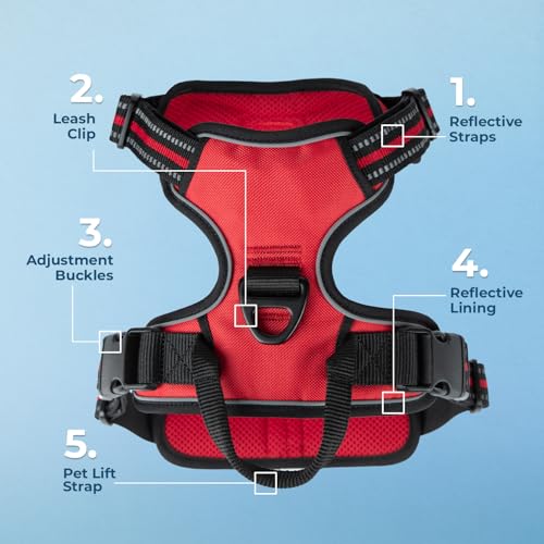 Voyager Dog Harness Dual Leash Attachment No-Pull Control Adjustable Soft but Strong Pet Harness for Medium and Large Dogs with 3M Reflective Technology, Red Lattice Nylon, M (Chest: 20-25") - Image 2