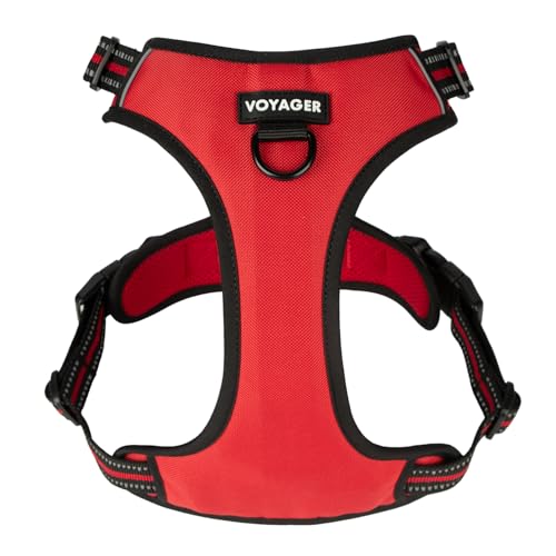 Voyager Dog Harness Dual Leash Attachment No-Pull Control Adjustable Soft but Strong Pet Harness for Medium and Large Dogs with 3M Reflective Technology, Red Lattice Nylon, M (Chest: 20-25") - Image 1