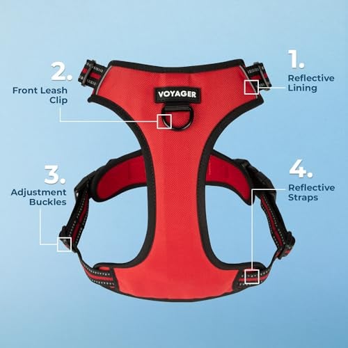 Voyager Dog Harness Dual Leash Attachment No-Pull Control Adjustable Soft but Strong Pet Harness for Medium and Large Dogs with 3M Reflective Technology, Red Lattice Nylon, M (Chest: 20-25") - Image 3