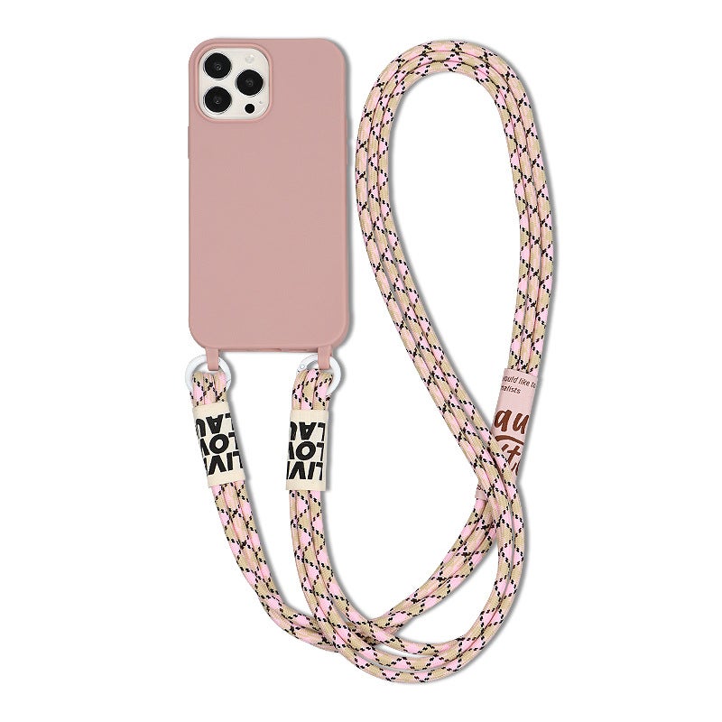 Mobile phone shell women's new crossbody lanyard mobile phone shell for Apple 14Promax milk tea wholesale one-piece delivery - Image 1