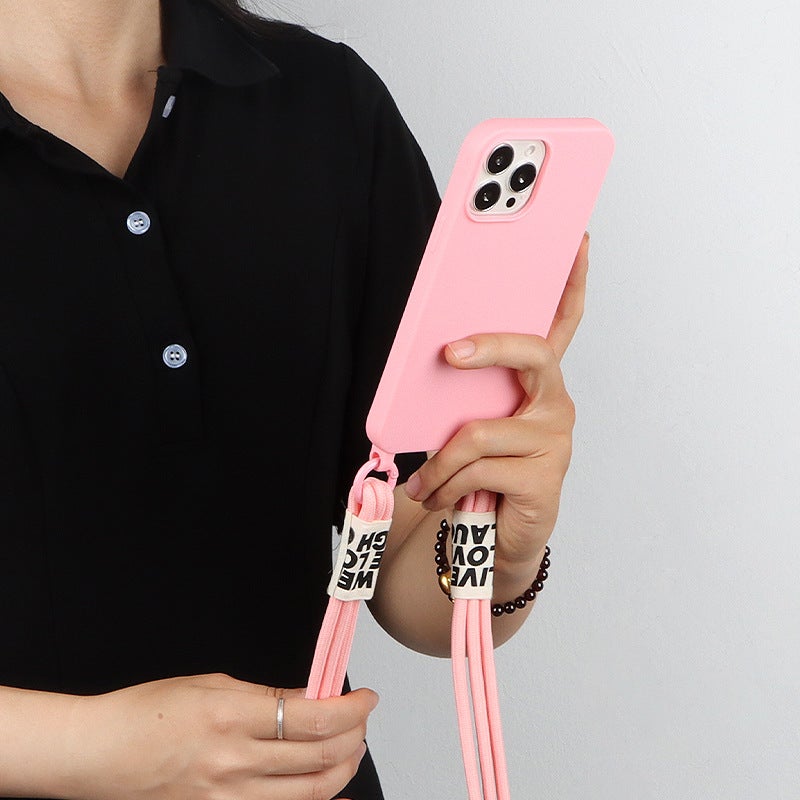 Mobile phone shell women's new crossbody lanyard mobile phone shell for Apple 14Promax milk tea wholesale one-piece delivery - Image 4