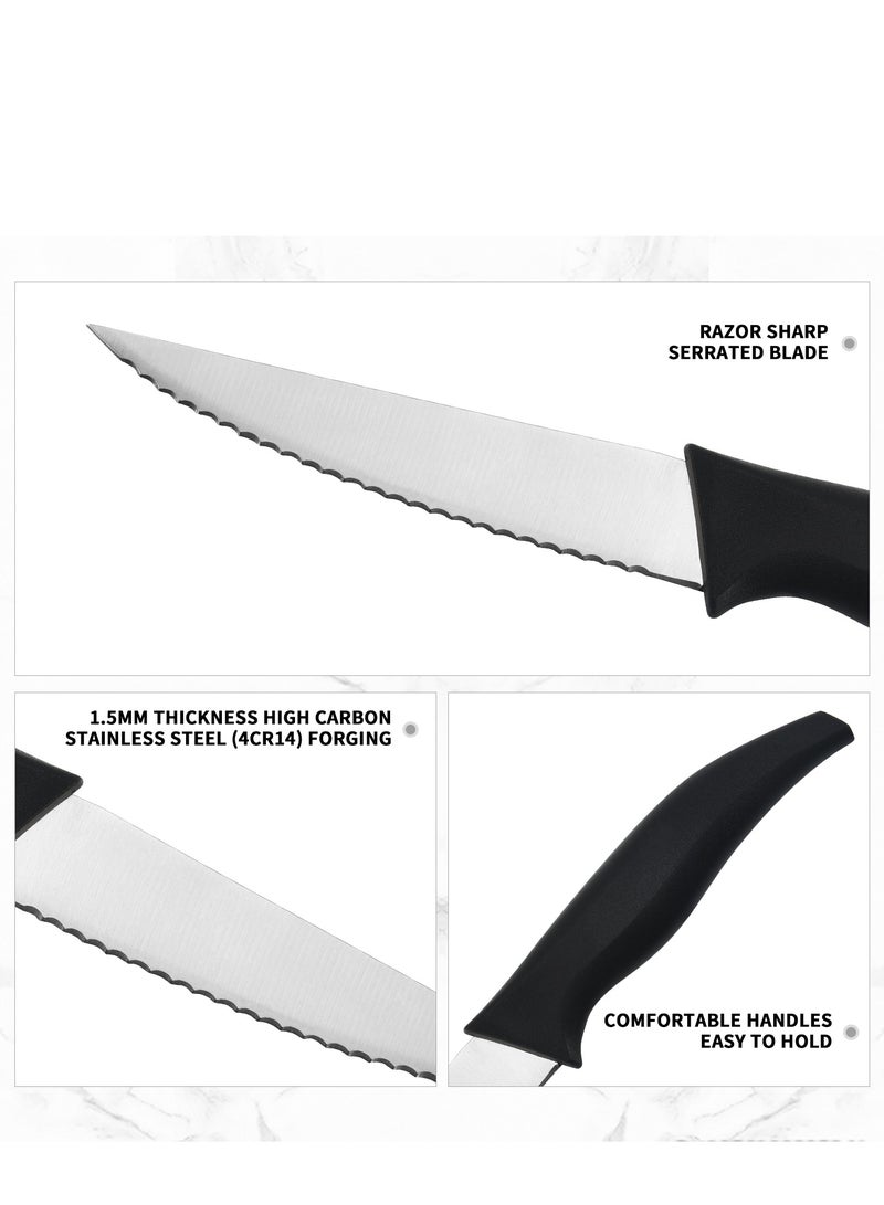 Astylway طقم سكاكين ستيك سكاكين ستيك مجموعة من 4 سكاكين ستيك مسننة سكاكين فائقة الحدة من الفولاذ المقاوم للصدأ عالي الكربون مع مقHandles بلاستيكية مريحة سوداء - Image 2