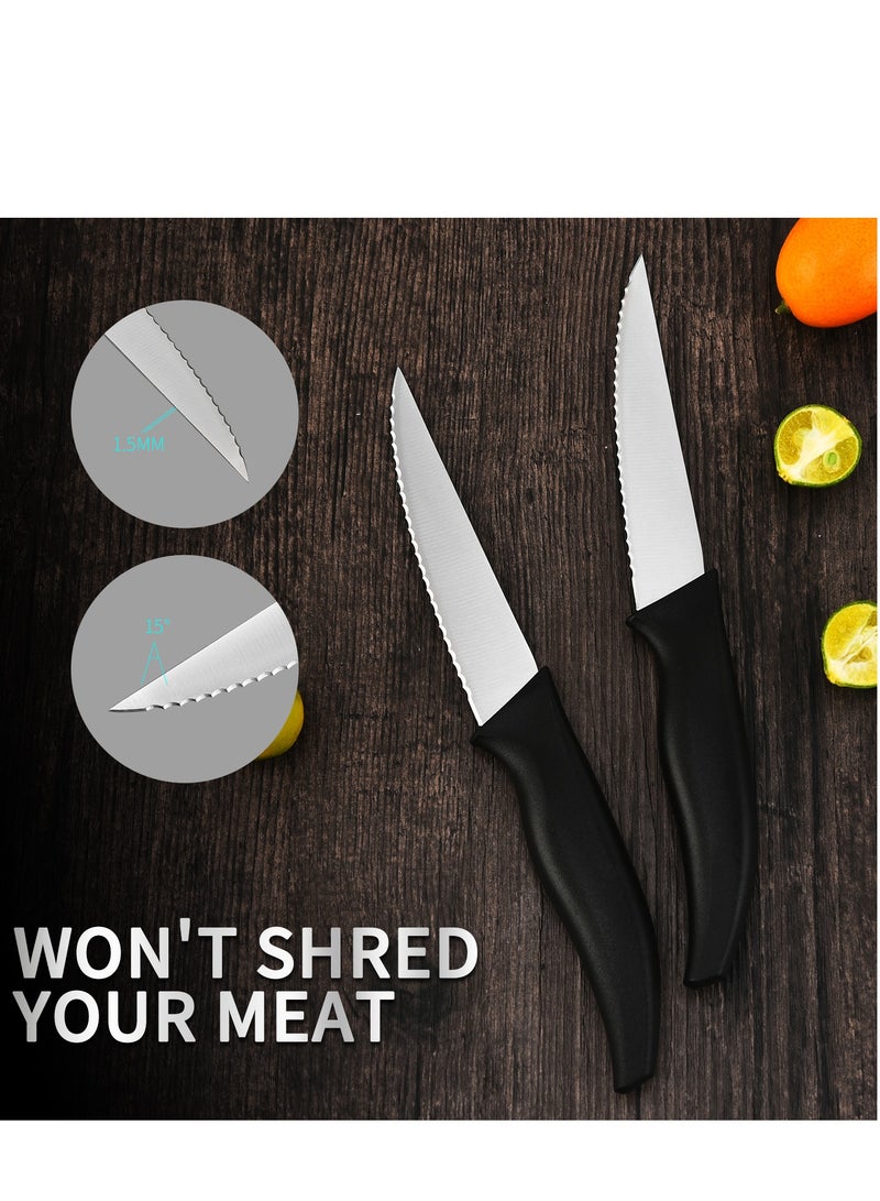 Astylway طقم سكاكين ستيك سكاكين ستيك مجموعة من 4 سكاكين ستيك مسننة سكاكين فائقة الحدة من الفولاذ المقاوم للصدأ عالي الكربون مع مقHandles بلاستيكية مريحة سوداء - Image 3