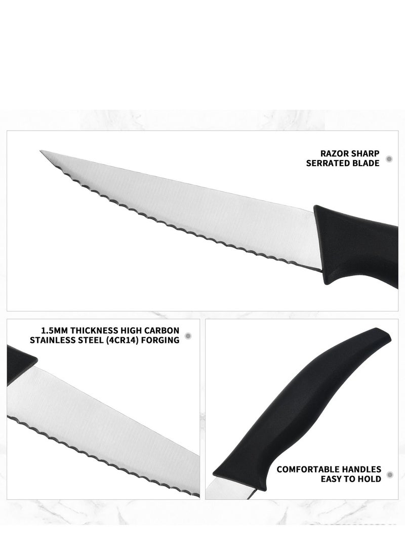 Astylway Steak Knife Set Steak Knives Set of 4 Serrated Steak Knives Ultra-Sharp High Carbon Stainless Steel Knives with Ergonomic Plastic Handles Black  - Image 3