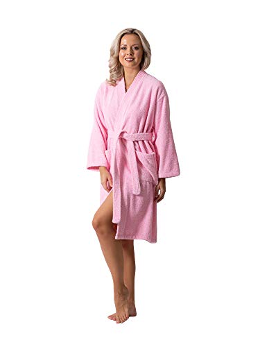 Turkish Linen Luxurious Turkish Cotton Kimono Collar Super-Soft Terry Absorbent Bathrobes for Women (Pink, Medium) - Image 5