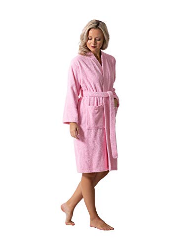 Turkish Linen Luxurious Turkish Cotton Kimono Collar Super-Soft Terry Absorbent Bathrobes for Women (Pink, Medium) - Image 2
