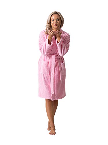 Turkish Linen Luxurious Turkish Cotton Kimono Collar Super-Soft Terry Absorbent Bathrobes for Women (Pink, Medium) - Image 3