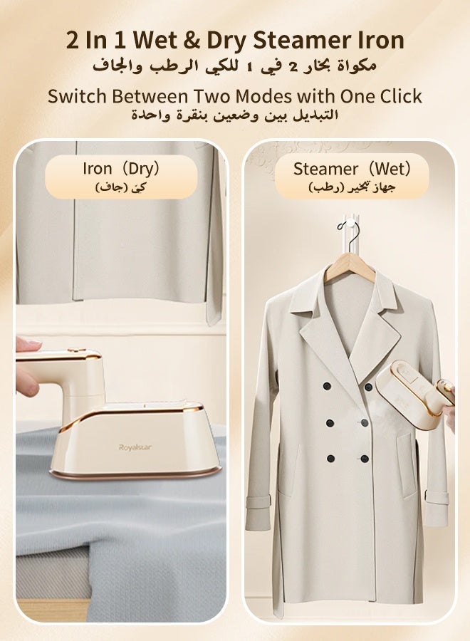 Royalstar Foldable Steam Iron with 1200W 20s Fast Heat-Up,Wet and Dry Ironing Flat Ironing and Hanging Ironing 3 in 1 Light Mini Portable Travel Iron with Durable Braided Cord,for Home and Travel - Image 4
