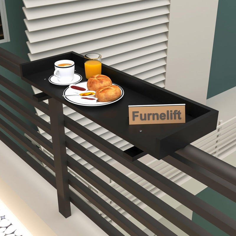Furnelift Furnelift Wooden Railing Table for Balcony Engineered Wood Hanging Table for Garden Bar Counter Stand for Outdoor Furniture Rectangle Black 