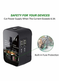 KASTWAVE محول سفر عالمي، محول طاقة تيار متردد حائطي مع منافذ شحن USB مزدوجة للهاتف المحمول والكمبيوتر المحمول، أسود  - Image 5