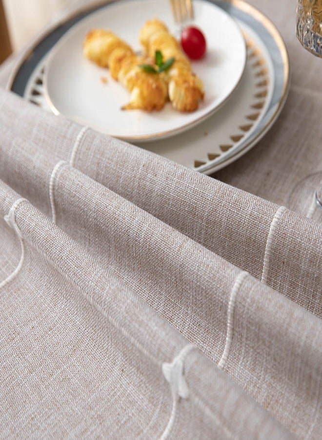 Arabest أغطية طاولات من القطن والكتان، بتصميم مربعات مع تطريز وشرابة، غطاء طاولة 140x180 سم (55 x 70 بوصة) للمطبخ المنزلي، طاولة مستطيلة، رمادي، تتسع لـ 4-6 أشخاص - Image 2