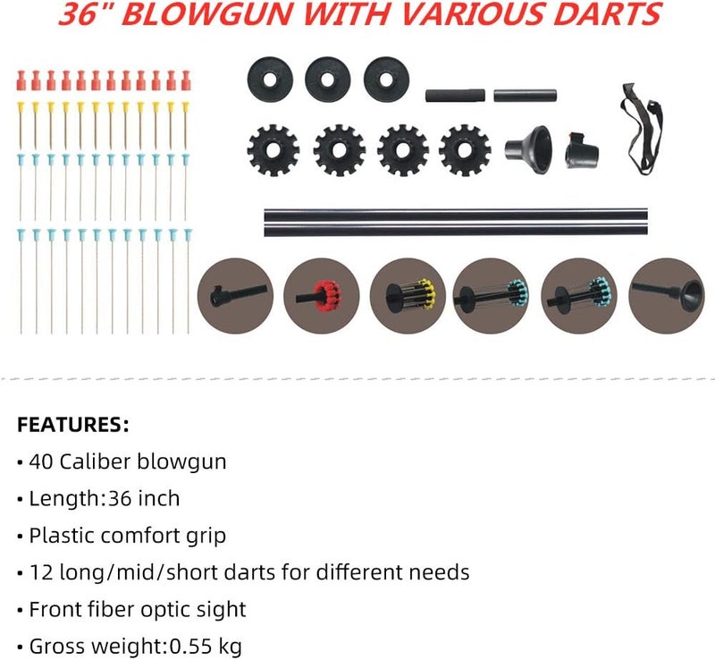 COSMOING 36" 48" Blowgun .40 Cal with 48 Darts and Tactical Peep Sight for Various Needs - Image 2